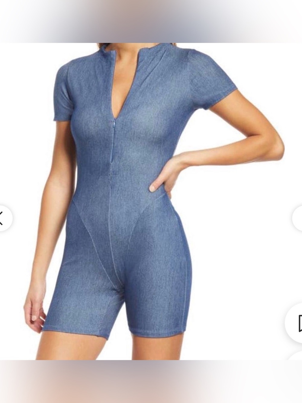 naked wardrobe Denim-Look Short Sleeve Zip Romper - Blue size L BNWT